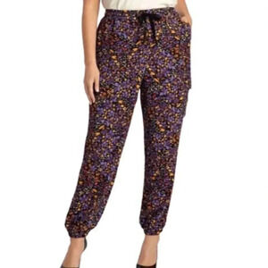 Adyson Jogger Pants Women's Size XS Purple Floral Drawstring 100% Polyester